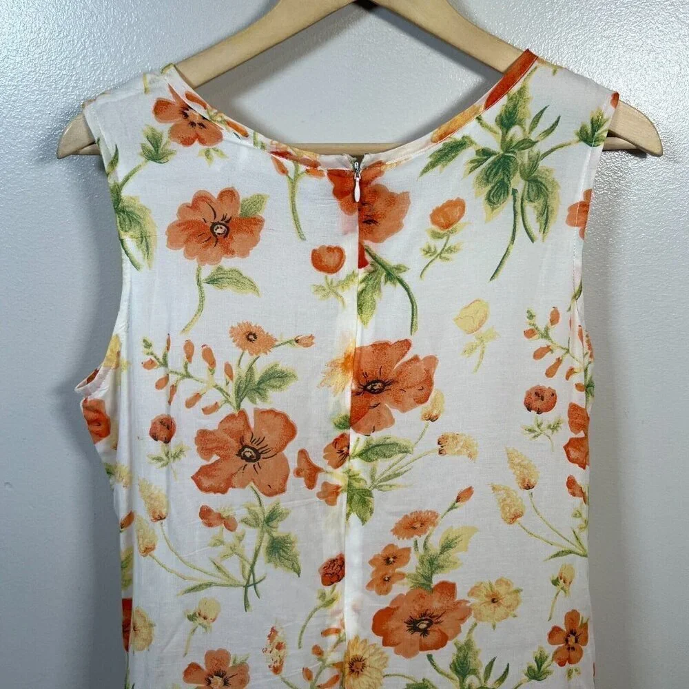 Vintage Bryn Connelly Midi Dress Size 10 Floral Orange Sleeveless Cottagecore